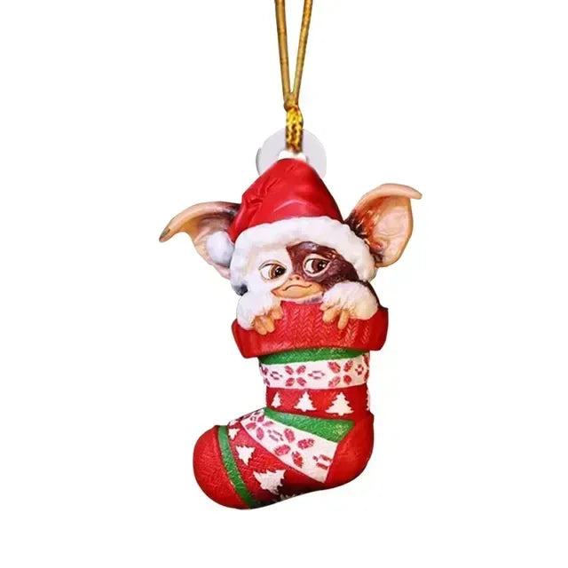 New 2D Christmas Gremlins Ornament Fairy Light Santa Hat Gizmo Figurine Hanging Pendant Decor Christmas Tree Party Acesssories