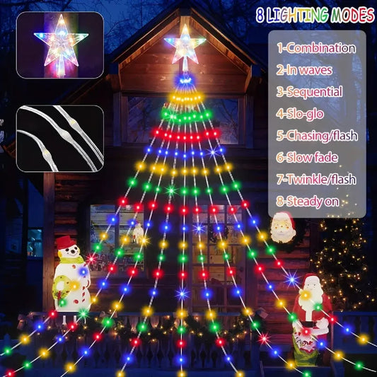 1PC Five-pointed Star Waterfall Lights USB/Solar Powered Christmas String Lights for Christmas Party Halloween Home Decor