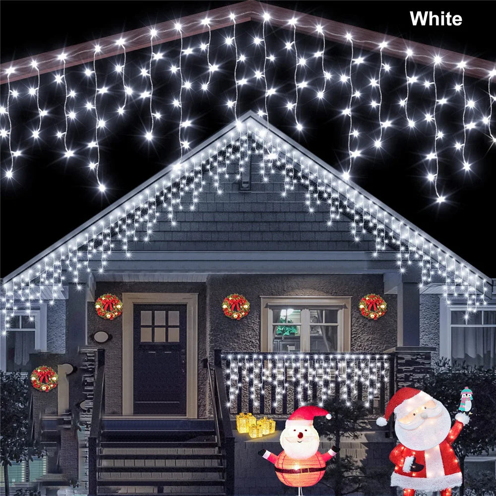Solar Christmas Eaves Lights String Outdoor Waterproof Icicle Lights 8 Modes for Eaves Yard Party Indoor Holiday Decoration