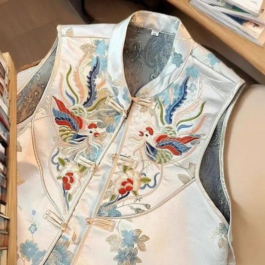 Embroidered Vest Women Chinese Style Vintage Vest Sleeveless Retro Buckle Tops Female Summer New Fashion