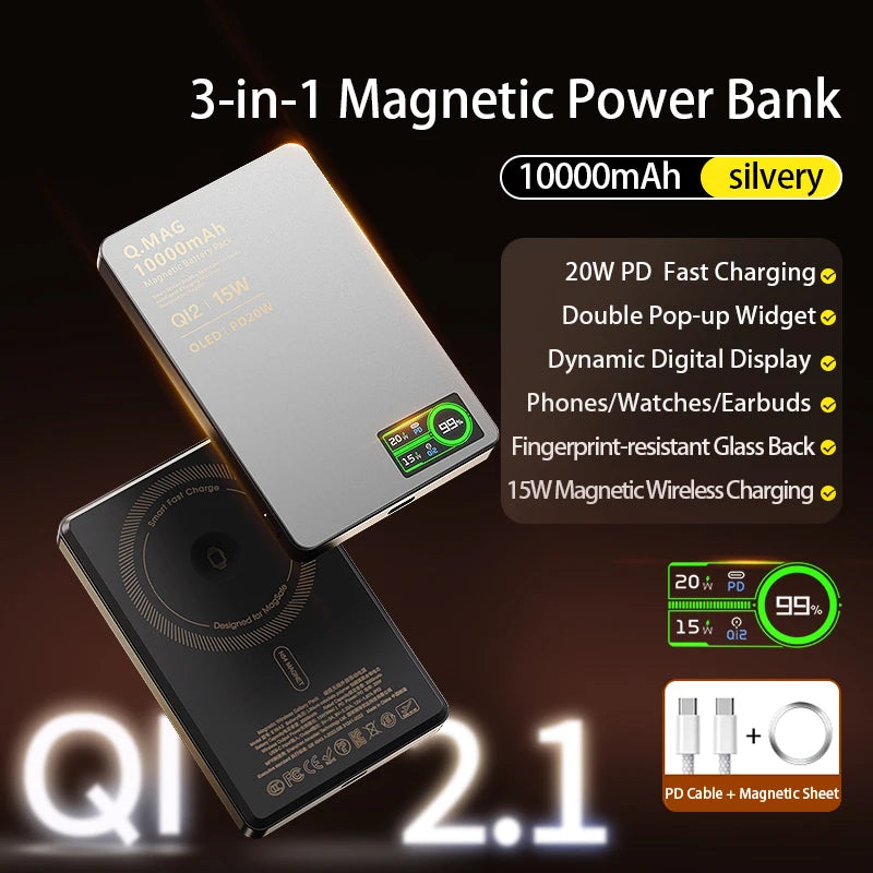 10000mAh Magnetic 3 in 1 Wireless Power Bank 20W USB C Fast Charging External Battery for iPhone 17 16 15 14 Airpods Apple Watch