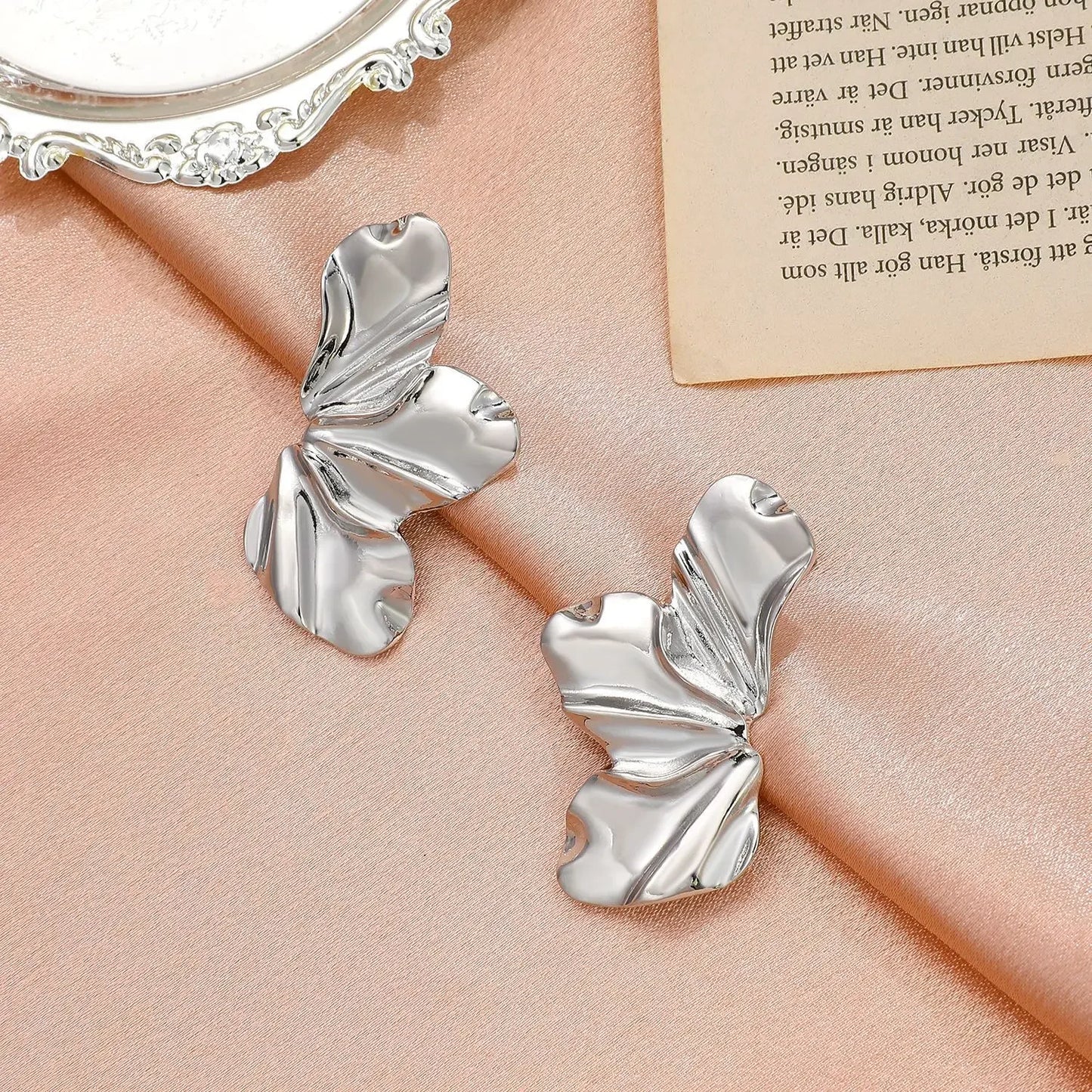 Liquid Irregular Leaves Exaggerated Golden Flowers Drop Earrings for Women Simple Temperament Smooth Petals Jewelry Girl Gift