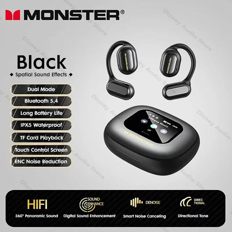 Monster Touch Pro100 OWS Ear Hook Headphones Smart Touch Screen Bluetooth 5.4 Earbuds Open Ear Wireless Earphone Support TF Card