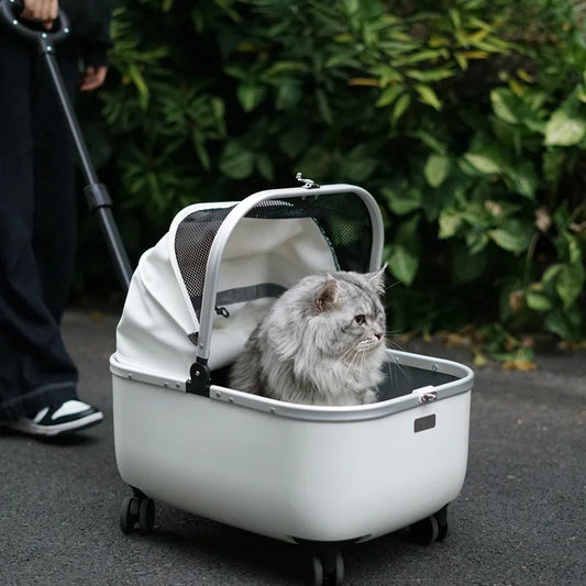 Lightweight Pet Travel Carrier Large Capacity Cat Backpack Shock-Absorbent Rolling Dog Trolley Adjustable Handle Pet Stroller