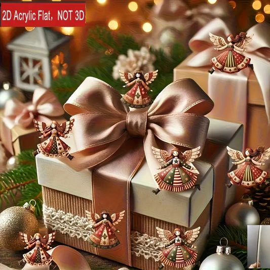 4pcs Handmade Vintage Wooden Angel Christmas Ornaments- Multi-Color Festive Decor for Tree, Home & Offic