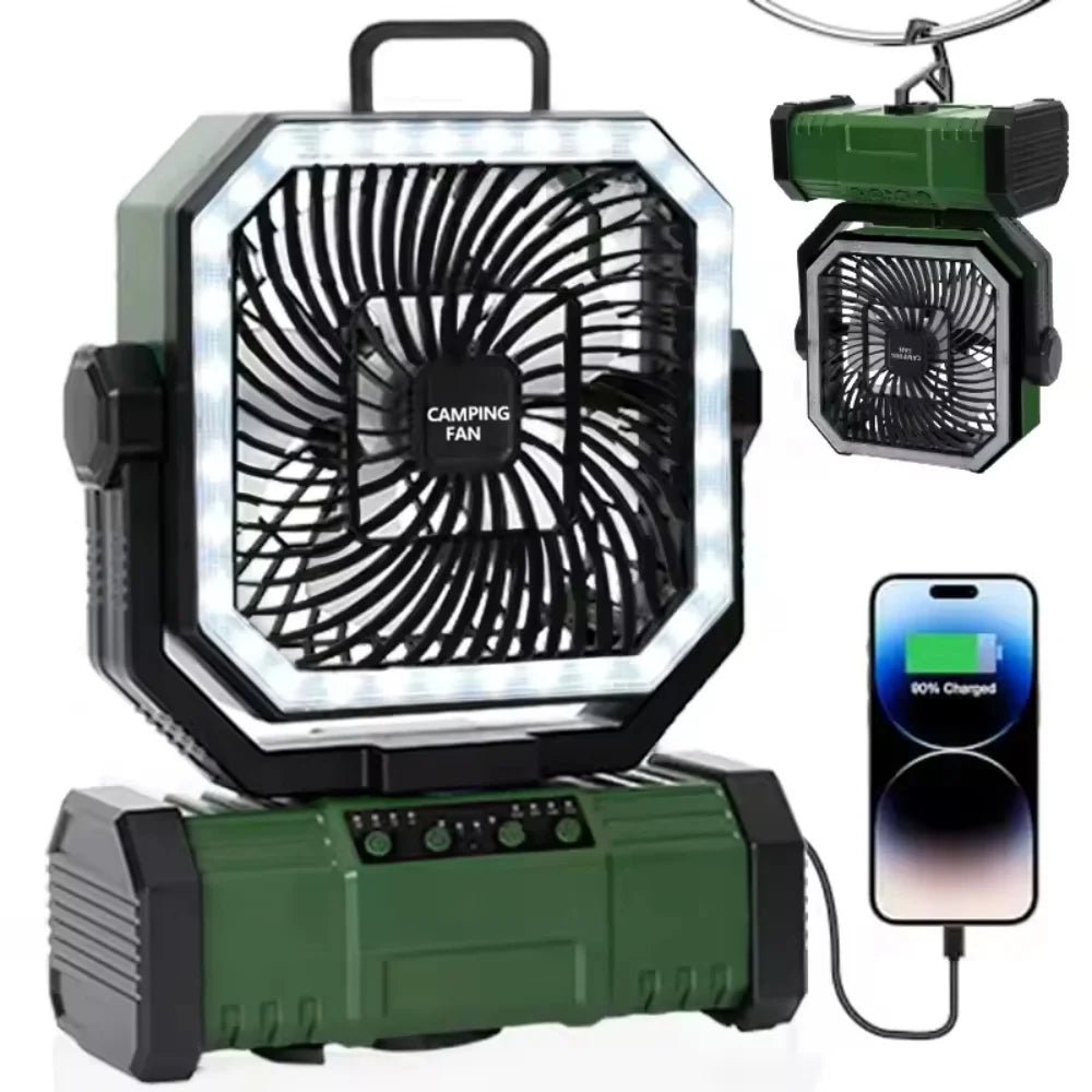 Multifunctional Portable Cooling Fan 20000mAh Waist‑clip Fan,Folding Hand‑held Turbo Fan,270°Rotatable Camping Fan With LED Light Outdoor Rechargeable Mini Air Cooler For Camping Working Travel
