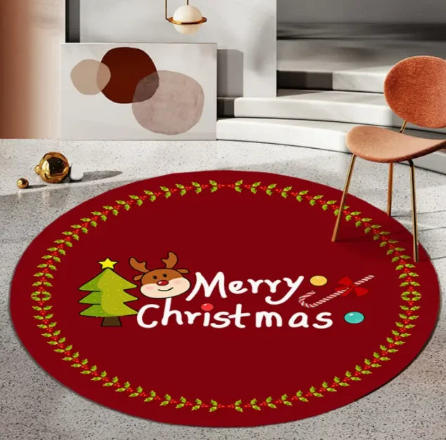 Christmas Tree Decoration Mat Large Area Christmas Circular Carpet Washable Anti Slip Carpet New Year Atmosphere Mat Decoration