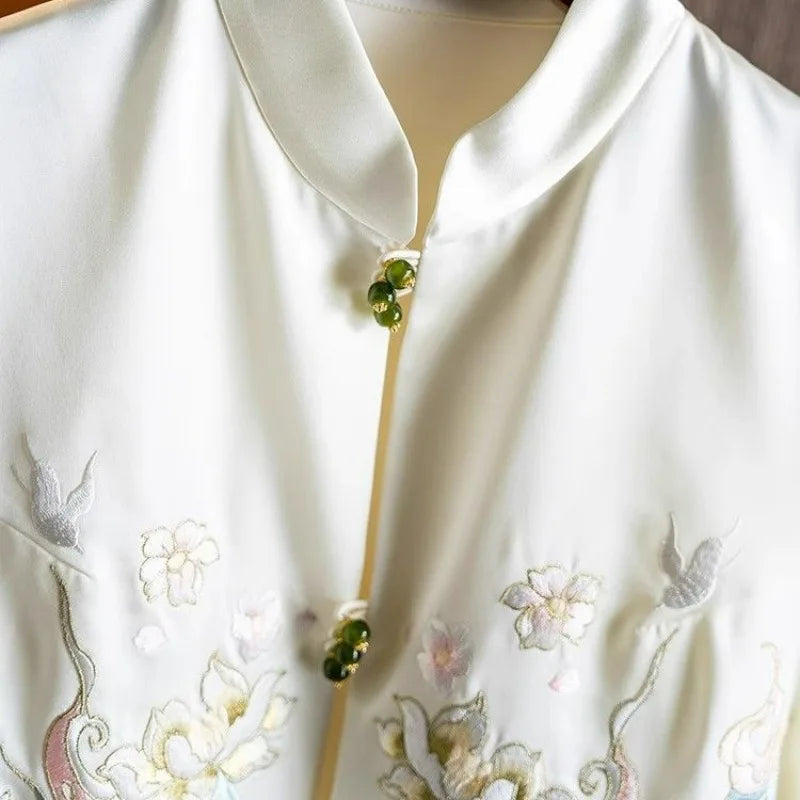 Embroidered Satin Silk Vest Women's Stand Neck Ethnic Style Embroidery Sleeveless Top Chinese National Top