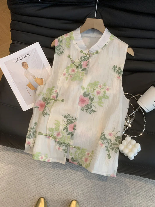 New Women's Jackets Women's vest Amoi Chinese Beaded Embroidered Fashion Beautiful Vest Coat Women's National Temperament Coat