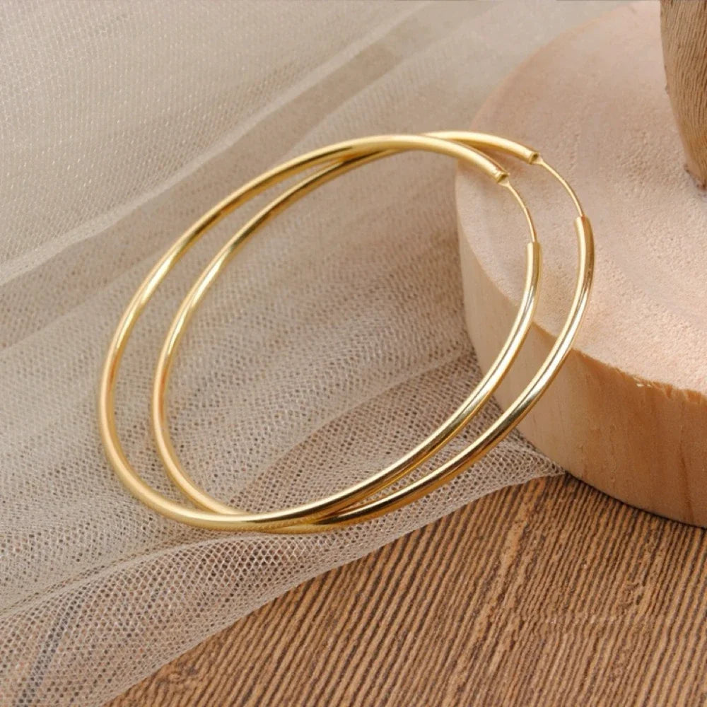 Stainless Steel 12-70mm Minimalist Big Circle Hoop Earrings for Women Trendy Gold Color Metal Smooth Round Earring Jewelry