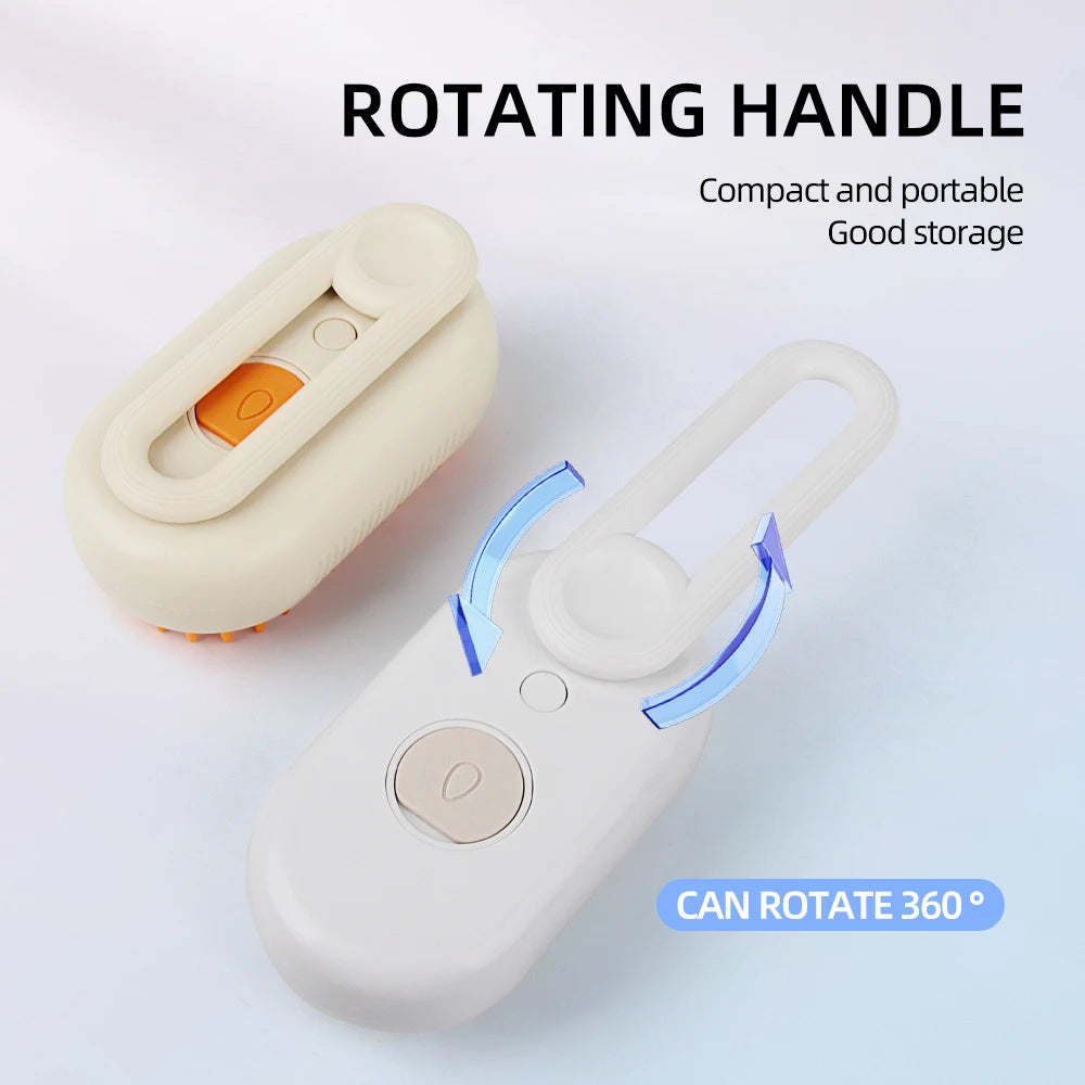 MUO Studios rechargeable pet spray brush with rotating handle and compact portable design