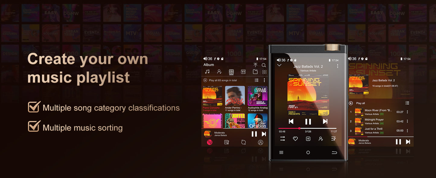 Hi-Fi MP3 Player with Bluetooth and WiFi, Oilsky Lossless DSD High-Resolution Digital Audio with 64GB Memory Card up to 1TB
