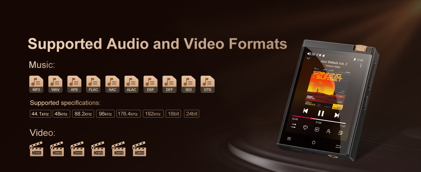 Hi-Fi MP3 Player with Bluetooth and WiFi, Oilsky Lossless DSD High-Resolution Digital Audio with 64GB Memory Card up to 1TB