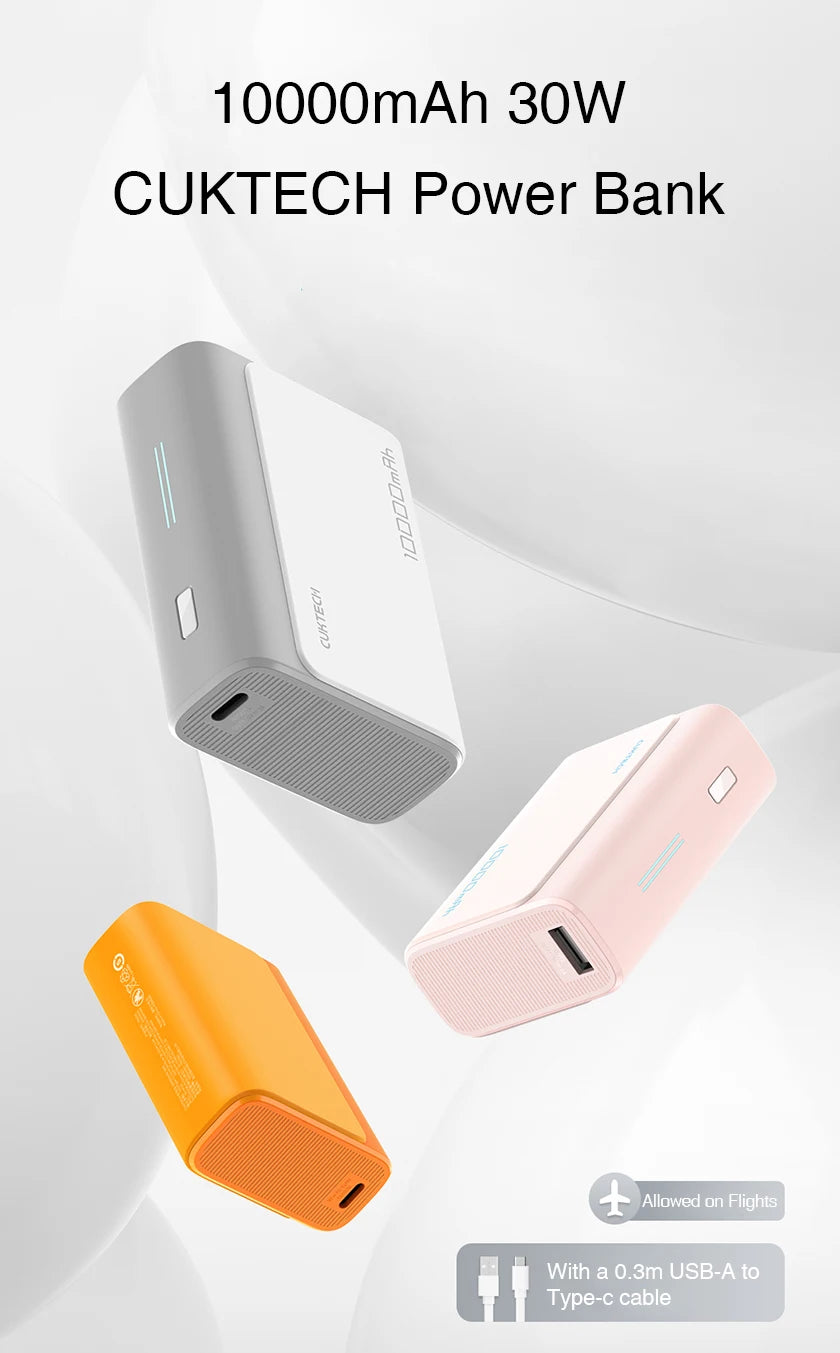 Cuktech Power Bank 10000mAh Pocket Version PB100S USB type C 30W 2-way Fast Charge Mini Powerbank for iPhone 15/14 Xiaomi Huawei