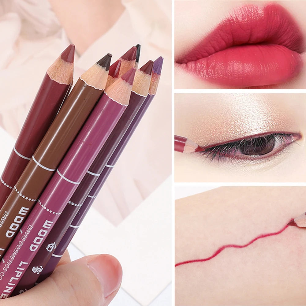 1PC Matte Natural Wood Lip liner Pen Waterproof Long Lasting Lipstick Pencil Contour Matte Lady Charming Women's Makeup Tool
