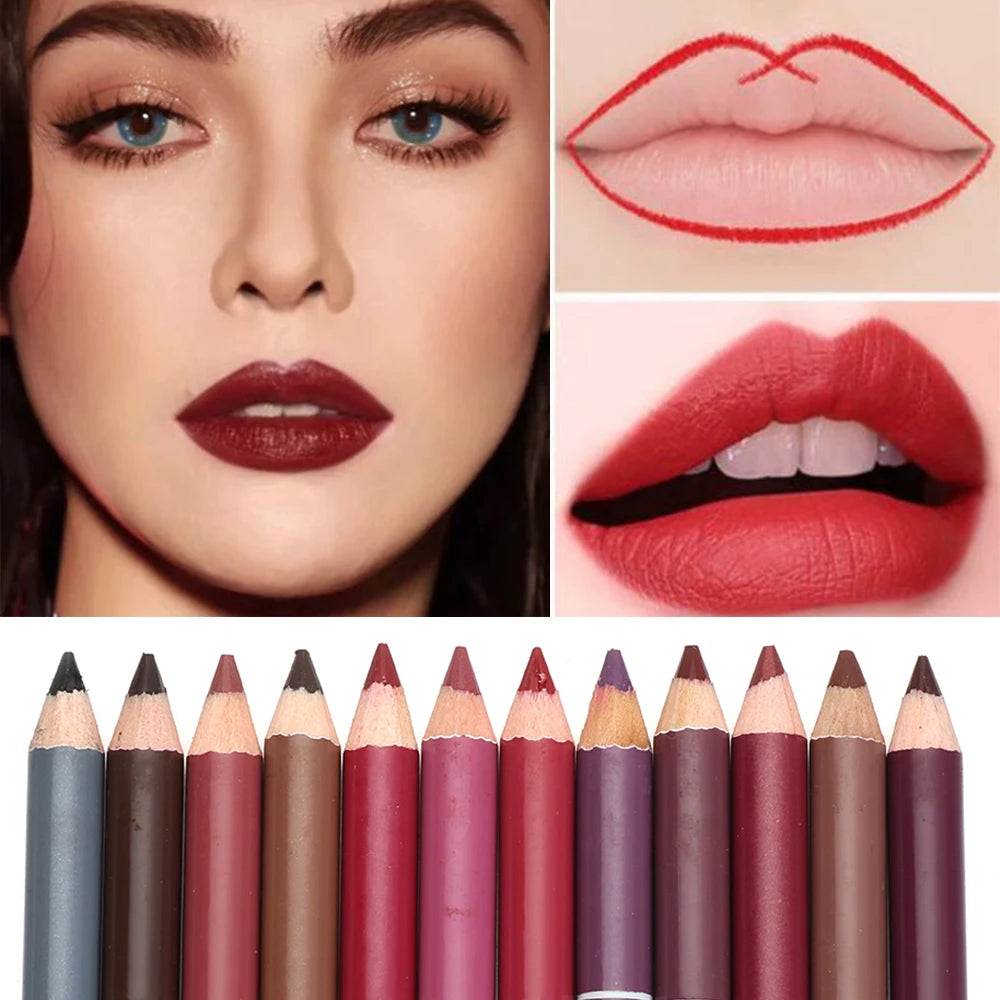 1PC Matte Natural Wood Lip liner Pen Waterproof Long Lasting Lipstick Pencil Contour Matte Lady Charming Women's Makeup Tool