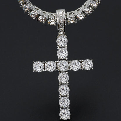 Men Women Hip Hop Cross Pendant Necklace With 4mm Zircon Tennis Chain Iced Out Exquisite Bling Jewelry Fashion Trendy Creative