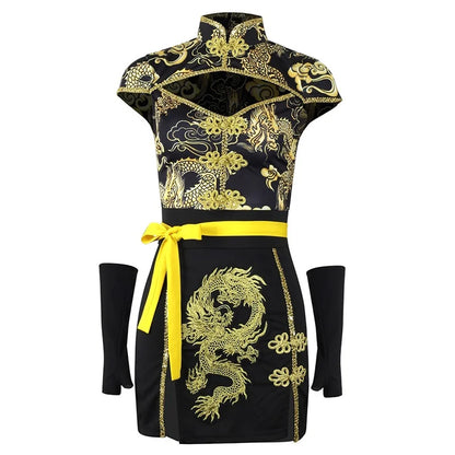 Sexy Chinese Style Clothing Women 2 Piece Set Mandarin Collar Festival Outfit Tang Suit Asian Cheongsam Stage Outfits