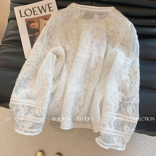 Heavy Industry Lace Hollow Shirt Underwear for Women's Spring New Style Retro Button New Chinese Style Top