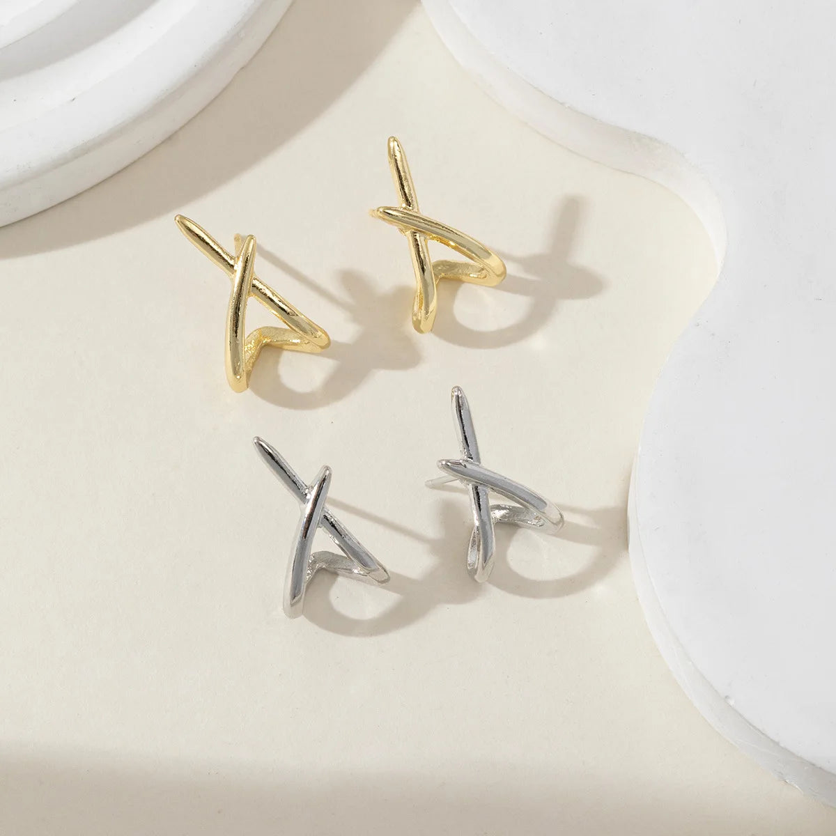 LATS Trendy Gold Color Cross Stud Earrings for Women Dainty Simple Minimalist Earring Fashion Jewelry Party Gifts Wholesale