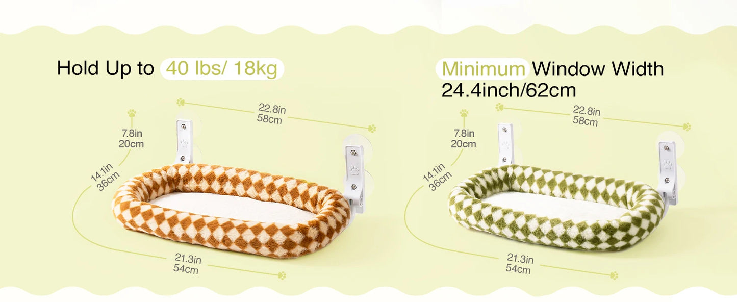 Mewoofun Foldable Cat Window Perch with 4 Strong Suction Cups Cordless Cat Window Hammock Removable Soft Cover White Brown Green