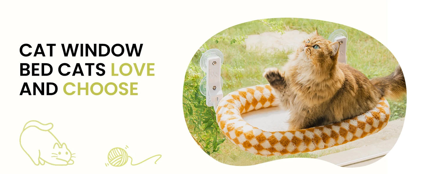 Mewoofun Foldable Cat Window Perch with 4 Strong Suction Cups Cordless Cat Window Hammock Removable Soft Cover White Brown Green