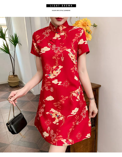 Chinese Traditional Dress Qipao for Women Fashion Vintage Lace Cheongsam Vestidos Autumn Sexy Elegant Party Wedding Clothing