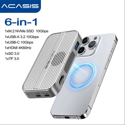 Acasis Magnetic M.2 NVMe SSD Enclosure 10Gbps USB C Docking Station with Cooling Fan HDMI 4K60HZ SD/TF PD 100W for iPhone 17 16