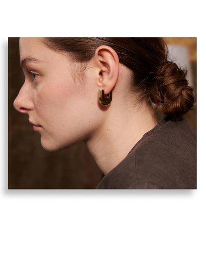 Yhpup 316L Stainless Steel Glossy Metal U-Shape Hollow Hoop Earrings 18K PVD Plated Texture Attractive Jewelry Waterproof