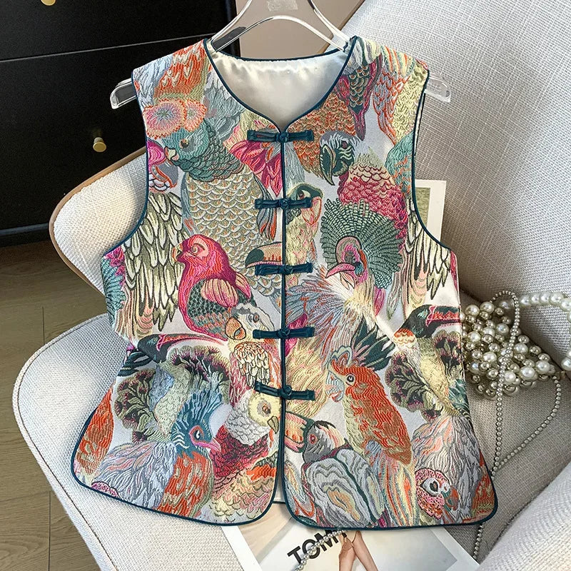 Thin Streetwear Casual Vintage Quality Chinese Ethnic Style Jacket Vests for Women Clothing Coats Fashion Clothes Embroidery