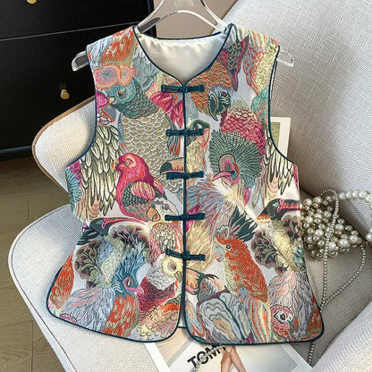 Thin Streetwear Casual Vintage Quality Chinese Ethnic Style Jacket Vests for Women Clothing Coats Fashion Clothes Embroidery