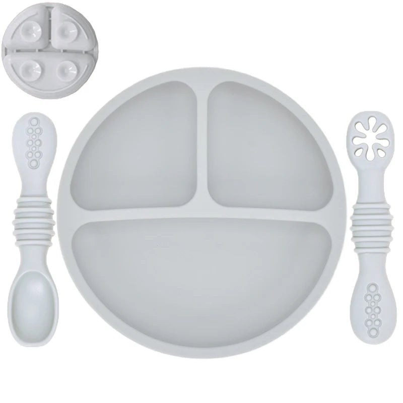 Silicone Baby Sucker Silicone Dining Plate Rice Spoon Set Cute Cartoon Children Dishes Smile Face Baby Tableware Retro Kid Bowl