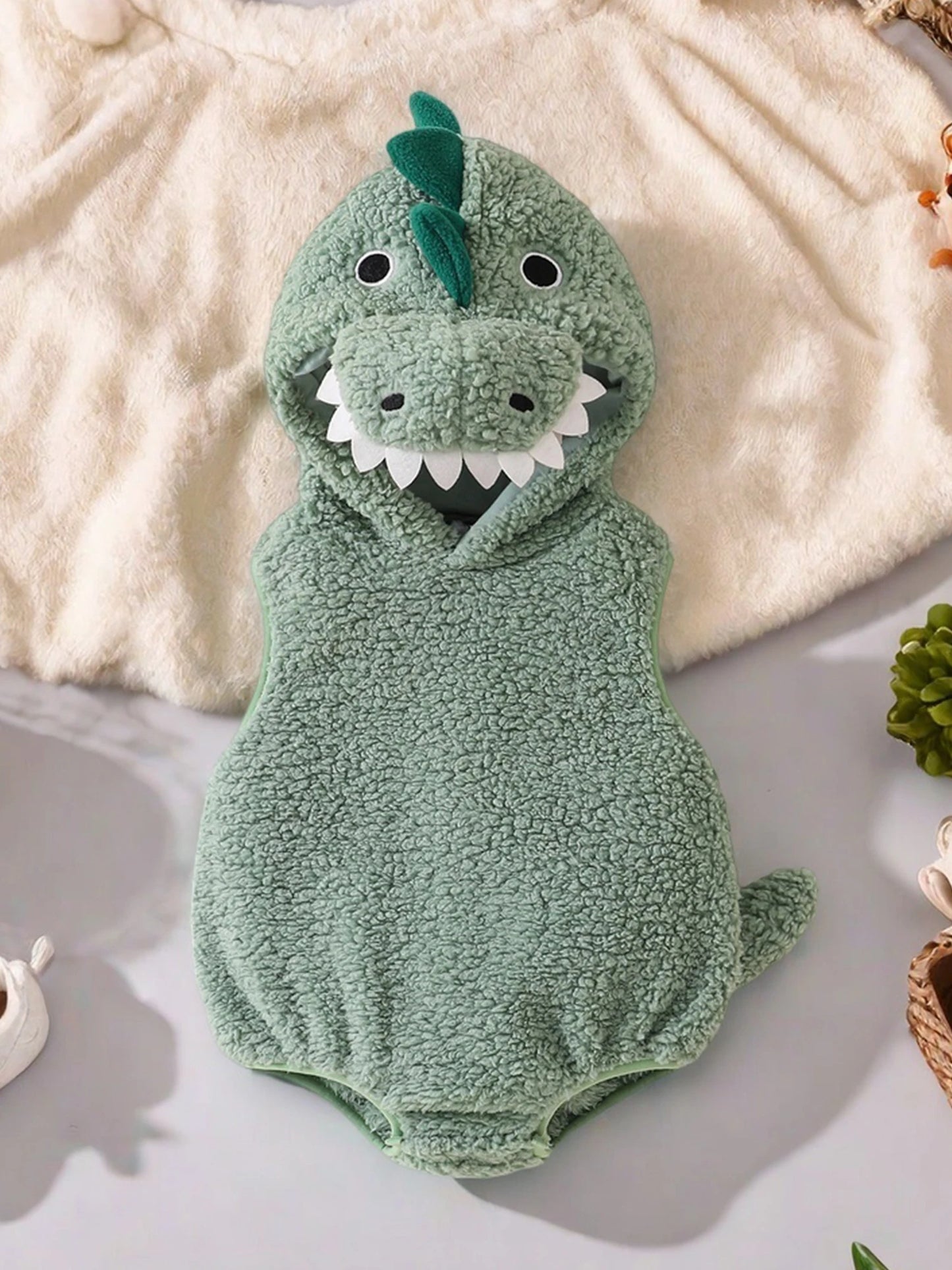 Halloween Newborn Baby Dinosaur Plush Overall Costume Sleeveless Cartoon Dinosaur Hooded Romper Party Funny Clothes Cosplay