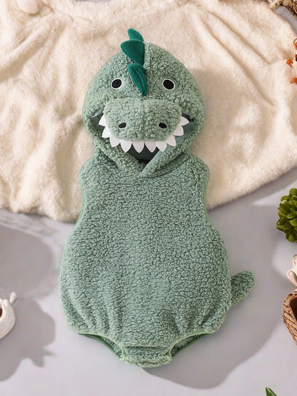 Halloween Newborn Baby Dinosaur Plush Overall Costume Sleeveless Cartoon Dinosaur Hooded Romper Party Funny Clothes Cosplay