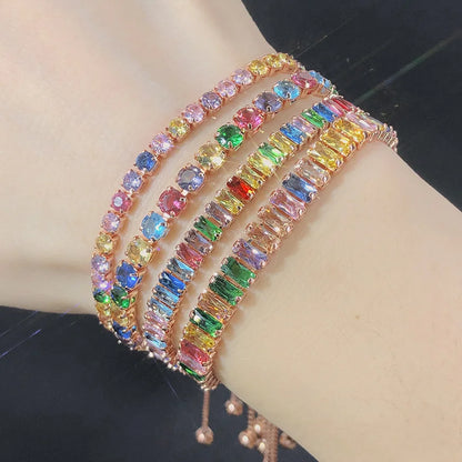 Adjustable Multicolor Tennis Bracelets for Women Ladies Wedding Rainbow Colorful Zircon Charm Bracelet Hand Chain Jewelry DZH043