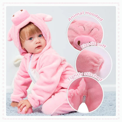 MICHLEY Carniva Baby Rompers Winter Clothes Flannel Hooded Bodysuits Pajamas Animals Overall Jumpsuit For Girls Boys Kids