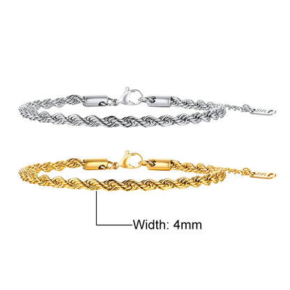 Unisex Rope Chain Bracelets for Men Women, Stainless Steel Twisted Links Chain Bracelet,Simple Classic Jewelry Gift for Him