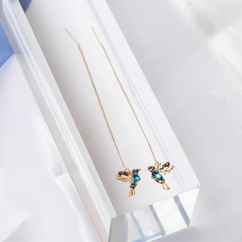 Trend Long Wire Tassel Thread Chain Climb Star Heart Beads Pendants Drop Earrings for Women Straight Hanging Ear Jewelry