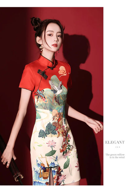 Y2K New Fashion Vintage Cheongsams Chinese Traditional Dress Personality Printed Improved Qipao ципао 치파오 Robe Soirée