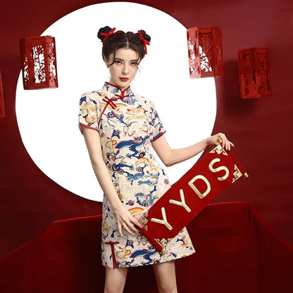 Chinese Dragon Pattern Vintage Improved Qipao Chinese Traditional Dress Niche Design Chinese Dress ципао Vestidos Para Mujer