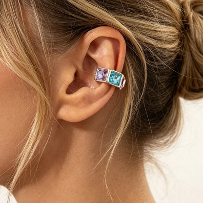 Light Luxury Colorful  Acrylic Diamond Clip Earrings for Women Trendy C-shaped Geometric Fake Piercing Ear Cuff Jewelry Accessor