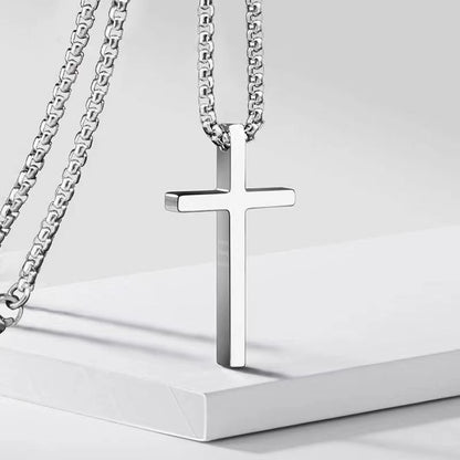 Cross Necklace for Men Women, Silver Color Plain Cross Pendant Collar with Stainless Steel Box Chain