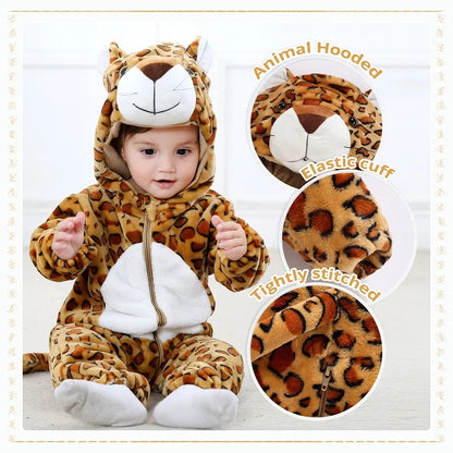 MICHLEY Carniva Baby Rompers Winter Clothes Flannel Hooded Bodysuits Pajamas Animals Overall Jumpsuit For Girls Boys Kids