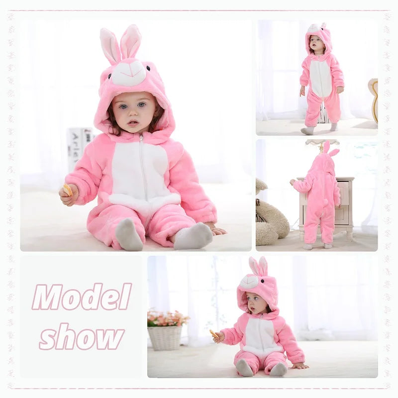 MICHLEY Carniva Baby Rompers Winter Clothes Flannel Hooded Bodysuits Pajamas Animals Overall Jumpsuit For Girls Boys Kids