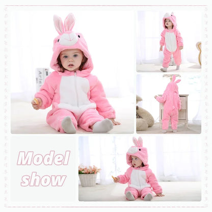 MICHLEY Carniva Baby Rompers Winter Clothes Flannel Hooded Bodysuits Pajamas Animals Overall Jumpsuit For Girls Boys Kids