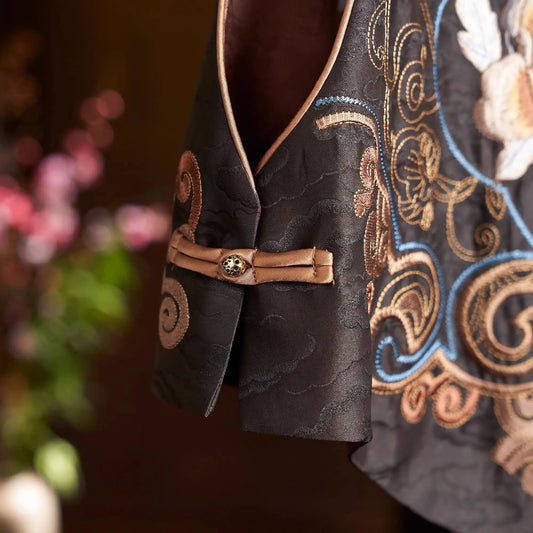 Satin Silk Vest Jacket for Women Spring 2025 New V-Neck Chinese Style Embroidery Top Women's Fashion Outerwear