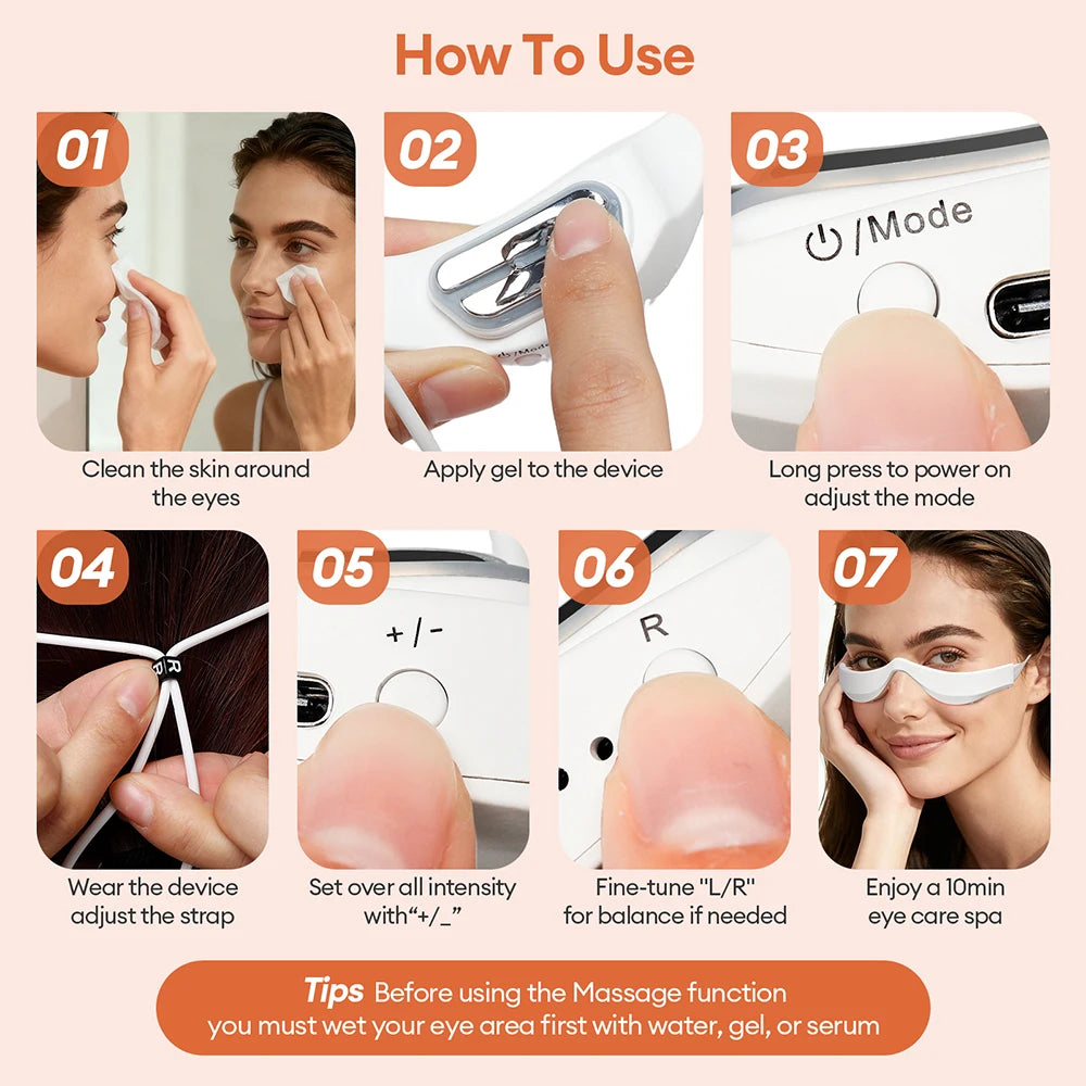 Electric 3D Eyes Massager EMS Eye Massage Glasses Red Light Eye Care Lighten Dark Circles Eye Relax Massager