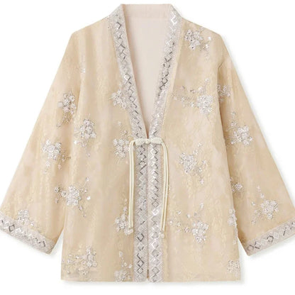 Chinese Style Tang Clothes Sequin Embroidery Hanfu Vintage Mandarin Collar Jacket Lady Elegant Tops Autumn Spring Outwear