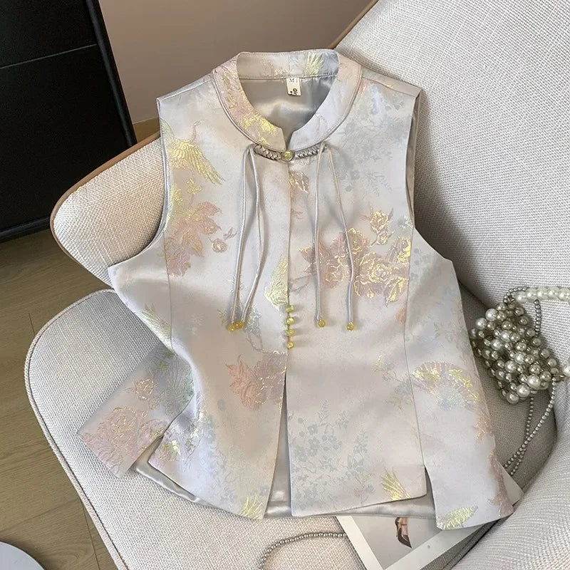 Thin Streetwear Casual Vintage Quality Chinese Ethnic Style Jacket Vests for Women Clothing Coats Fashion Clothes Embroidery