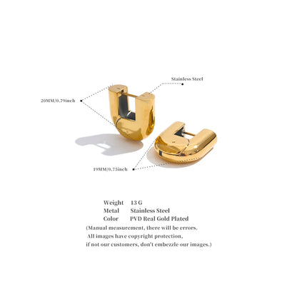 Yhpup 316L Stainless Steel Glossy Metal U-Shape Hollow Hoop Earrings 18K PVD Plated Texture Attractive Jewelry Waterproof